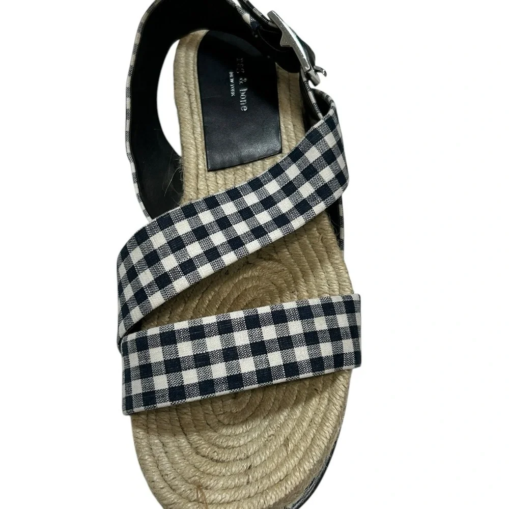 Rag & Bone Checkered Gingham Ankle Strap Megan Platform Sandals 7.5 Blue White